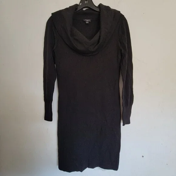 Ann Taylor Black Cowl Neck Long Sleeve Ribbed Wool Knit Midi Dress Size XSP - Picture 11 of 11